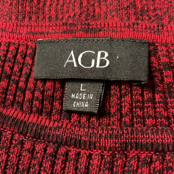 AGB Women's Long Sleeve Sweater‎ Dress Red Black Zip Shoulder Size L Knit - Picture 11 of 13